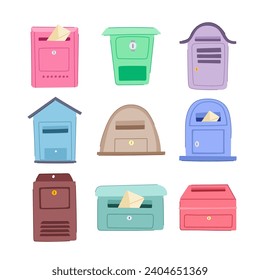 mailbox letter set cartoon. box email, address postbox, send postal mailbox letter sign. isolated symbol vector illustration