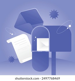 Ilustración de tarjeta de mensaje de sobre de envío de carta de buzón