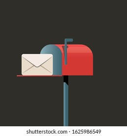 Mailbox with letter, vector illustration, isolated on background