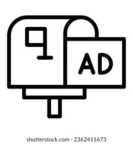 Mailbox or letterbox Vector Icon, Outline style icon, from Advertisement icons collection, isolated on white Background.
