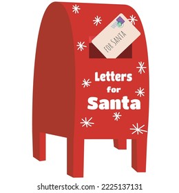 Mailbox with letters from children for Santa Claus. Classic decorative Christmas post box with envelope.