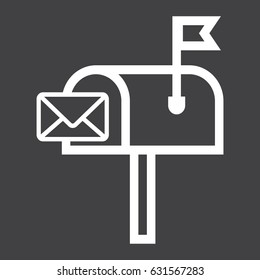 Mailbox line icon, letter and website button, vector graphics, a linear pattern on a black background, eps 10.