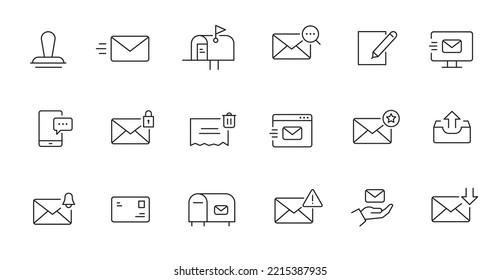 Mailbox line icon set. Letter send, email contact, spam, address book editable outline icon. Vector illstration.