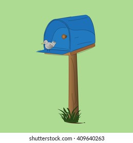 Mailbox and a little bird. Vector illustration.