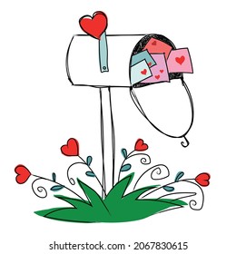 mailbox with love letters, romantic mail for Valentine's day