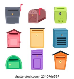 mailbox mail set cartoon. post paper, postal e, postbox send mailbox mail sign. isolated symbol vector illustration