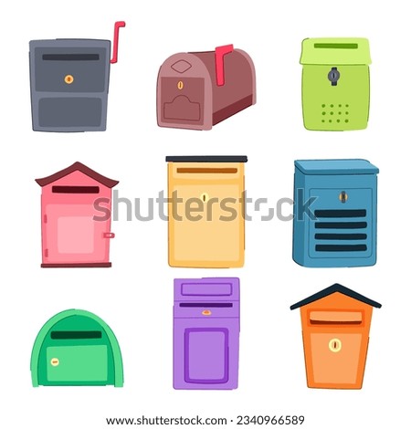 mailbox mail set cartoon. post paper, postal e, postbox send mailbox mail sign. isolated symbol vector illustration