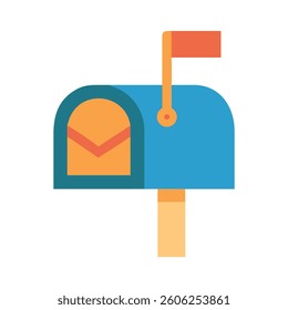 Mailbox notification icon featuring a raised flag mailbox with an envelope symbol. Mail delivery vector graphic, perfect for postal alert and communication designs.