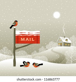 Mailbox on the forest edge. Vector