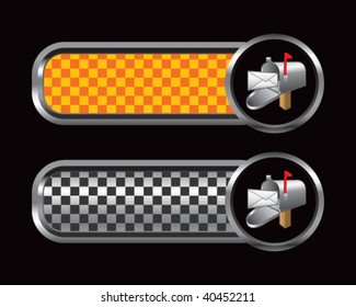mailbox on orange and black checkered banners
