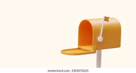 Mailbox is open. Waiting for new correspondence. 3d mailbox, ready to receive letter. Establishing communication with customers, collecting reviews. Color realistic 3D illustration