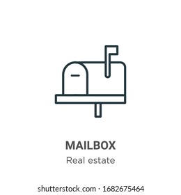 Mailbox outline vector icon. Thin line black mailbox icon, flat vector simple element illustration from editable real estate concept isolated stroke on white background