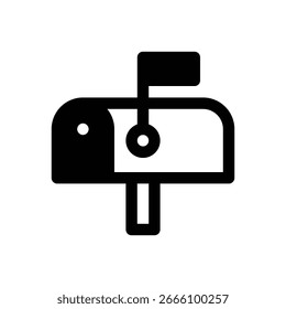 Mailbox. Outlined stroke vector icon with black-filled details.