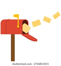 Mailbox post office box red cartoon isolated vector illustration on white background