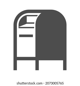 Mailbox postal icon monochrome vector illustration. Street container for letters envelope send and receive isolated on white. Retro storage box post paper documents remotely distance communications