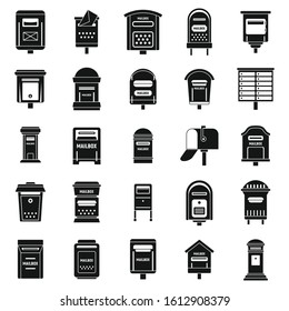 Mailbox postal icons set. Simple set of mailbox postal vector icons for web design on white background