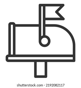 Buzón de correo con un indicador elevado - ha llegado una carta - icono, ilustración de fondo blanco, estilo de esquema