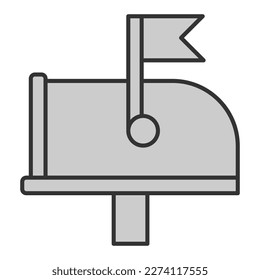 Mailbox with a raised flag - a letter has arrived - icon, illustration on white background, grey style