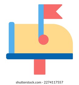 Mailbox with a raised flag - a letter has arrived - icon, illustration on white background, flat color style
