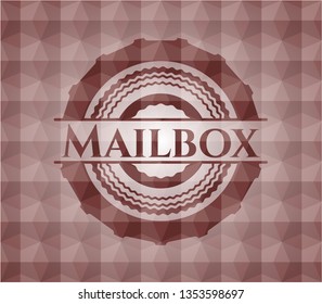 Mailbox red seamless emblem or badge with geometric pattern background.