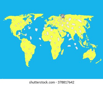 mailbox sends out letters on the world map / on the world map is worth the mailbox to send letters to over the world