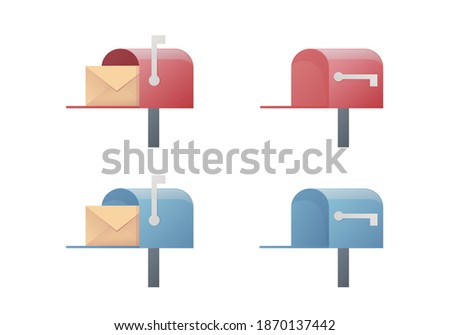 Mailbox set concept. Flat vector illustration. Four email boxes. Isolated on white background.