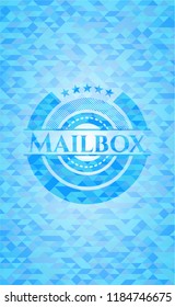 Mailbox sky blue emblem. Mosaic background