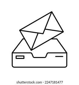 Mailbox or storage icon for email inbox with envelope in black outline style