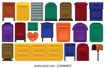 Icono de conjunto de dibujos animados vectoriales de buzón. Icono de juego de dibujos animados aislados en buzón. Buzón de la ilustración del vector en fondo blanco.