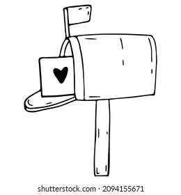 Buzón de correo. Ilustración vectorial de un buzón con una carta de amor. Icono de San Valentín