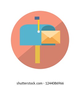 Mailbox vector icon, envelope in mailbox illustration color red background