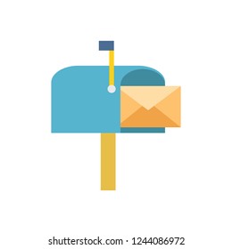 Mailbox Vector Icon, Envelope In Mailbox Illustration Color