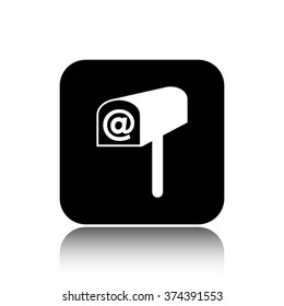 mailbox vector icon on black button with reflection