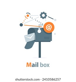 Ilustración vectorial de buzón aislada en el cuadro de correo blanco y plano