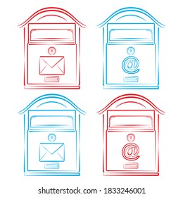 Mailbox Vector Outline Illustration. Mailbox Illustration Isolated On White Background. Letter And E-mail