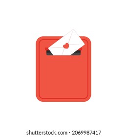 Mailbox vector. Red mailbox on yellow background. Love letter vector.