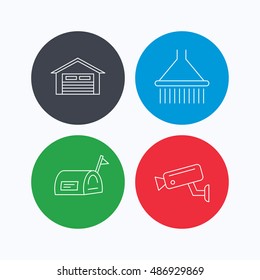 Mailbox, video monitoring and garage icons.
