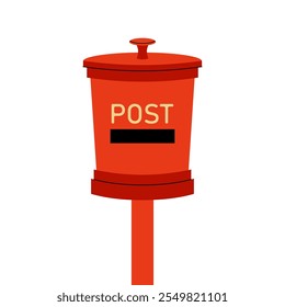 Mailbox. Vintage red coloured metal box for letters and postcards. Flat vector illustration on white background.