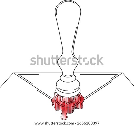 Mailbox. Wax seal and stamp. Postal envelope. Mail. Beautiful hand drawn drawing. Linear symbol logo. Drawing icon.