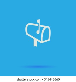 Mailbox White Flat Vector Simple Icon On Blue Background With Shadow 