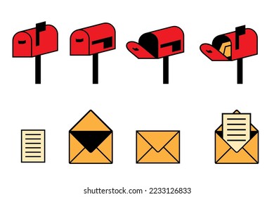 Cartas de buzón establecidas. Mensaje entrante de la bandeja de entrada. Ilustración vectorial. Imagen de archivo. 