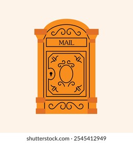 Mailboxes, Postal vintage letterboxes in various colors set. Different postboxes, mail. Postal service and communication concept. Hand drawn modern vector illustration isolated on background 