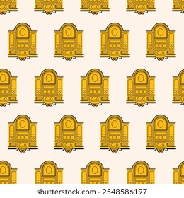 Mailboxes seamless pattern Postal vintage letterboxes in various colors set. Different postboxes, mail. Postal service and communication concept. Hand drawn vector illustration isolated on background 