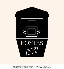 Mailboxes silhouet, Postal vintage letterboxes set. Different postboxes, mail. Postal service and communication concept. Hand drawn modern vector illustration isolated on background 