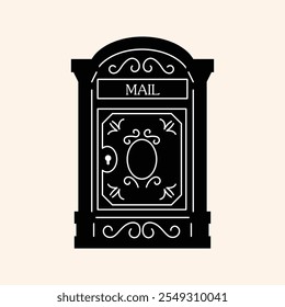 Mailboxes silhouet, Postal vintage letterboxes set. Different postboxes, mail. Postal service and communication concept. Hand drawn modern vector illustration isolated on background 