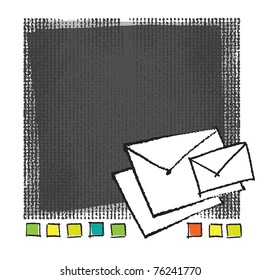 Mail-envelope icons on artistic painterly background, chalk technique, grunge vector style
