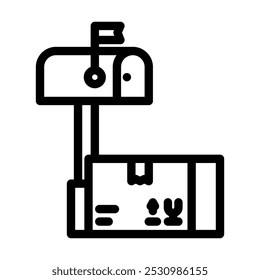 Postfach Karton Verpackungslinie Symbol Vektor. Verpackungsschild für Versandkarton. isoliertes Kontursymbol, schwarze Illustration