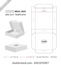 Mailer box die cut template or Meal box keyline for Medium size