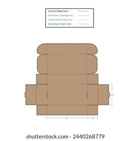 Mailer box Size 8x2x6 inch dieline template, vector design