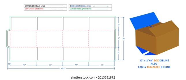 Caja de envío de correo plantilla de línea de caja personalizada ondulada y caja 3D